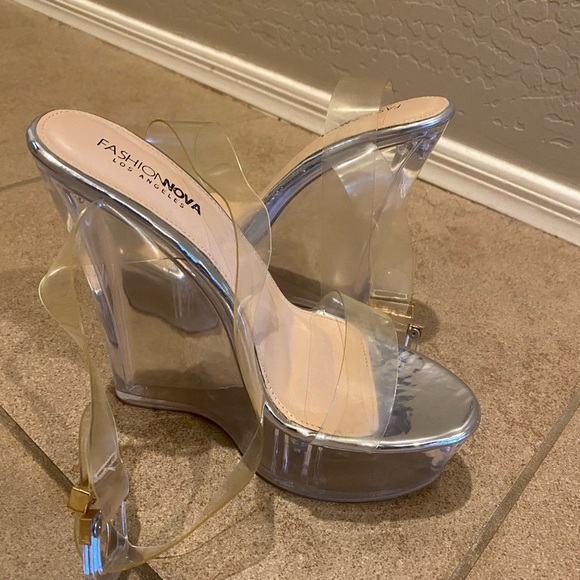 Fashion Nova Transparent and Silver Heels - Picture 3 of 6